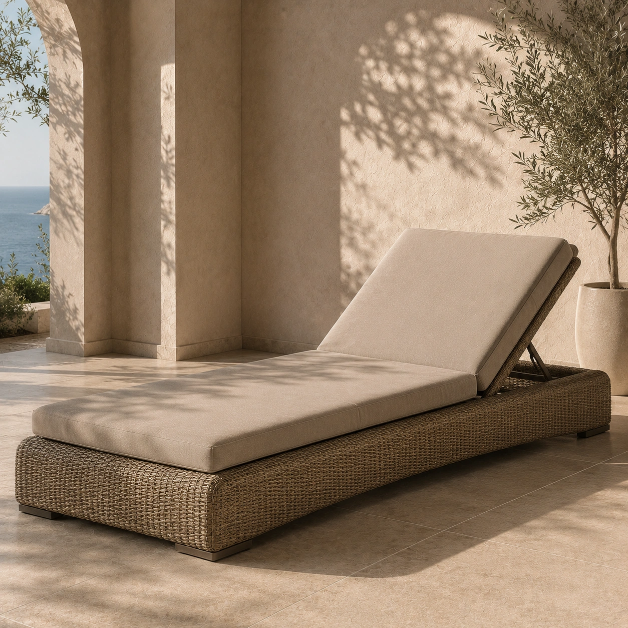 Rattan Sonnenliege Beige