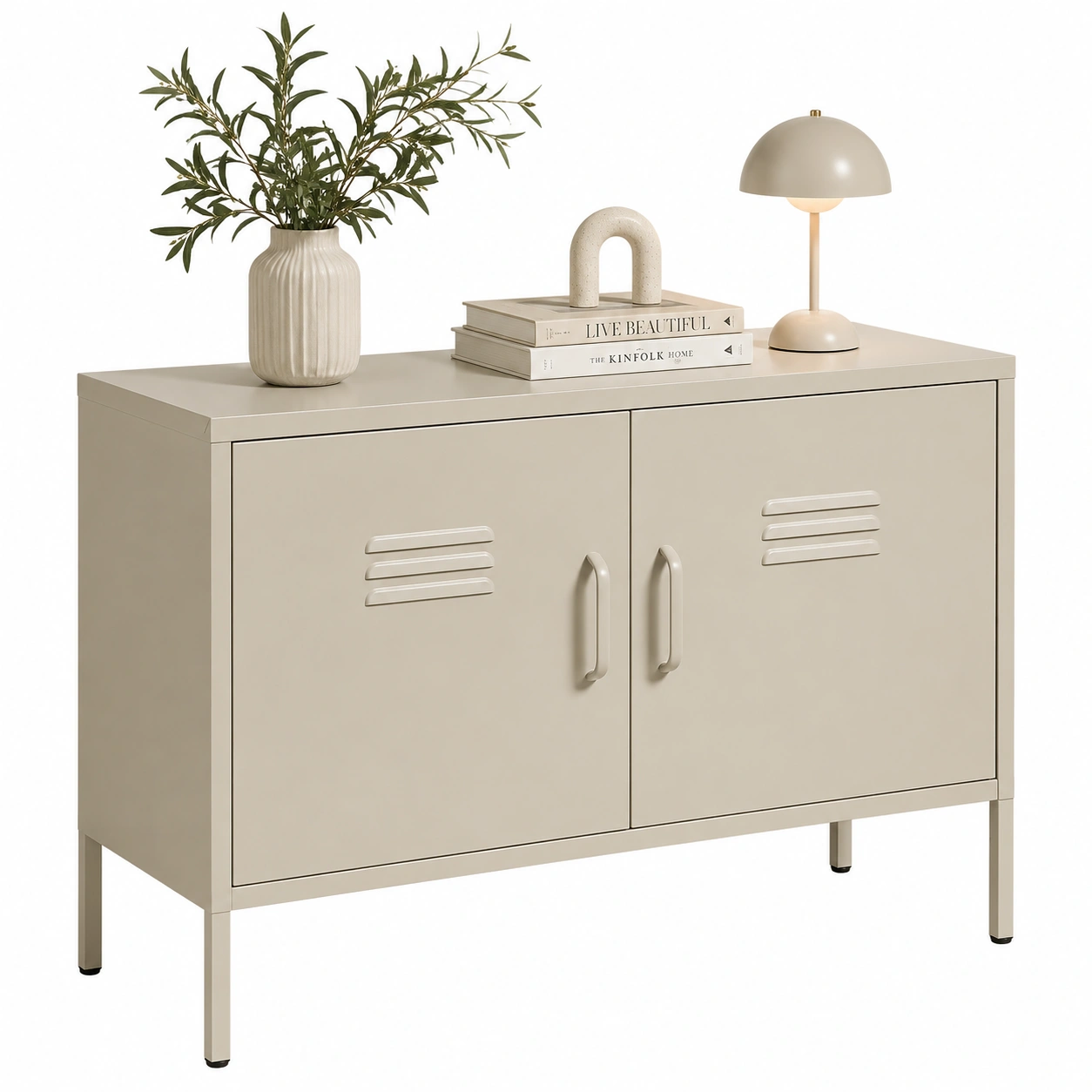 Aparador metalico minimalista beige-Cozynto