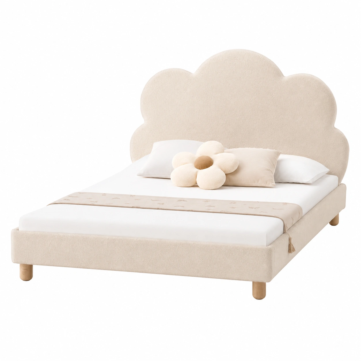 Cama tapizada infantil con cabecero nube boucle-Cozynto