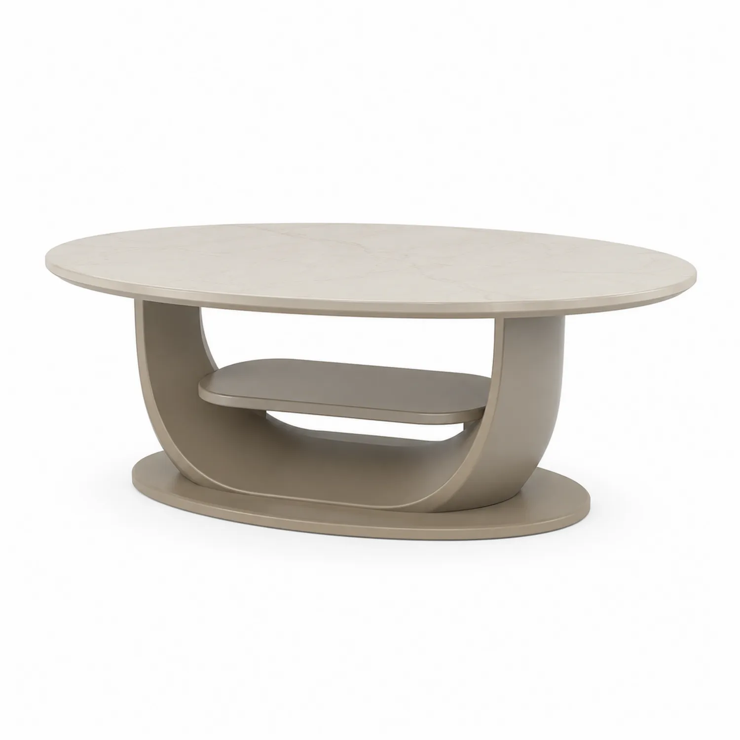 Owalny stolik kawowy z konglomeratu i MDF, 120 cm, Beżowy