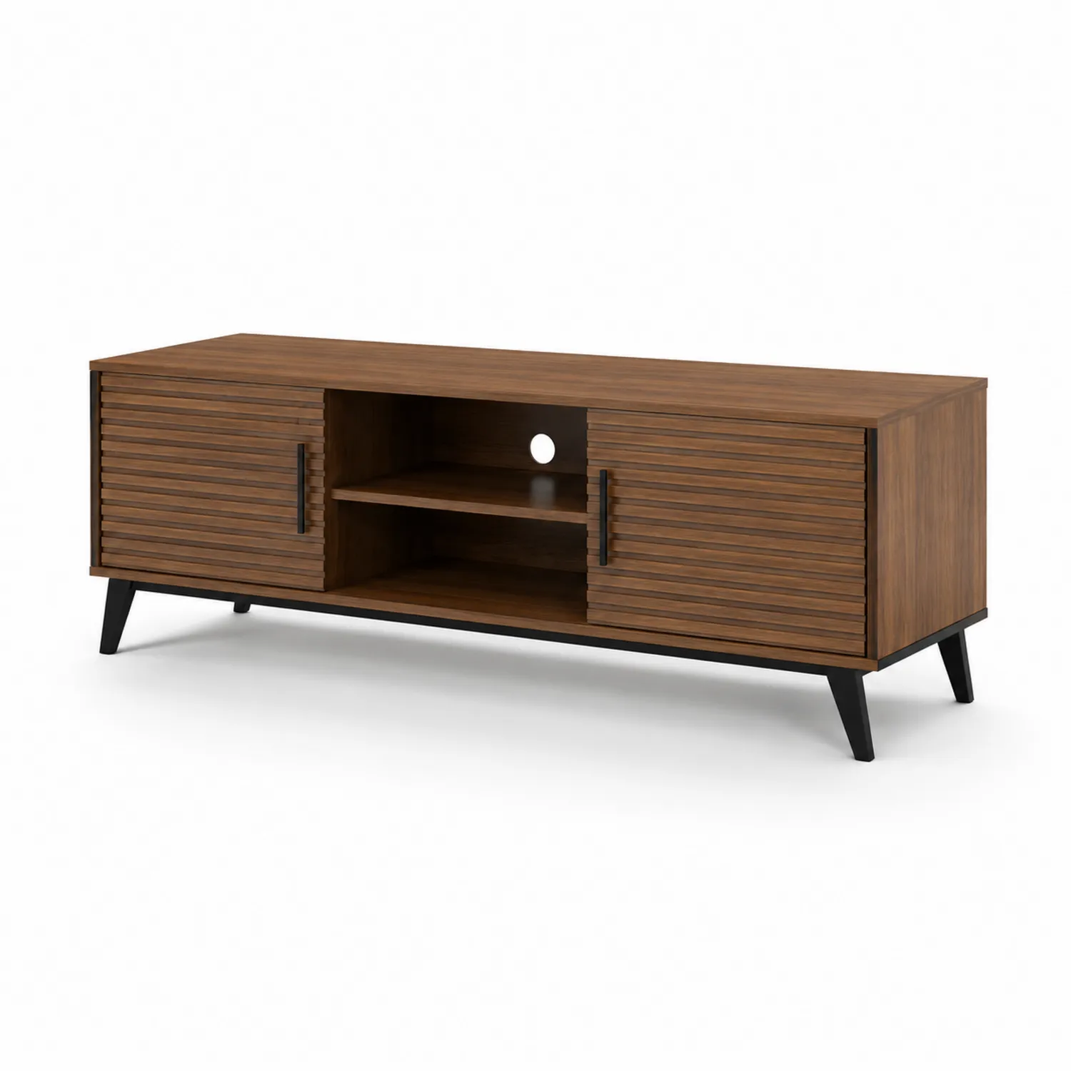 Szafka RTV z drewna i metalu z forniru dębowego 120x40x50 cm Brązowa