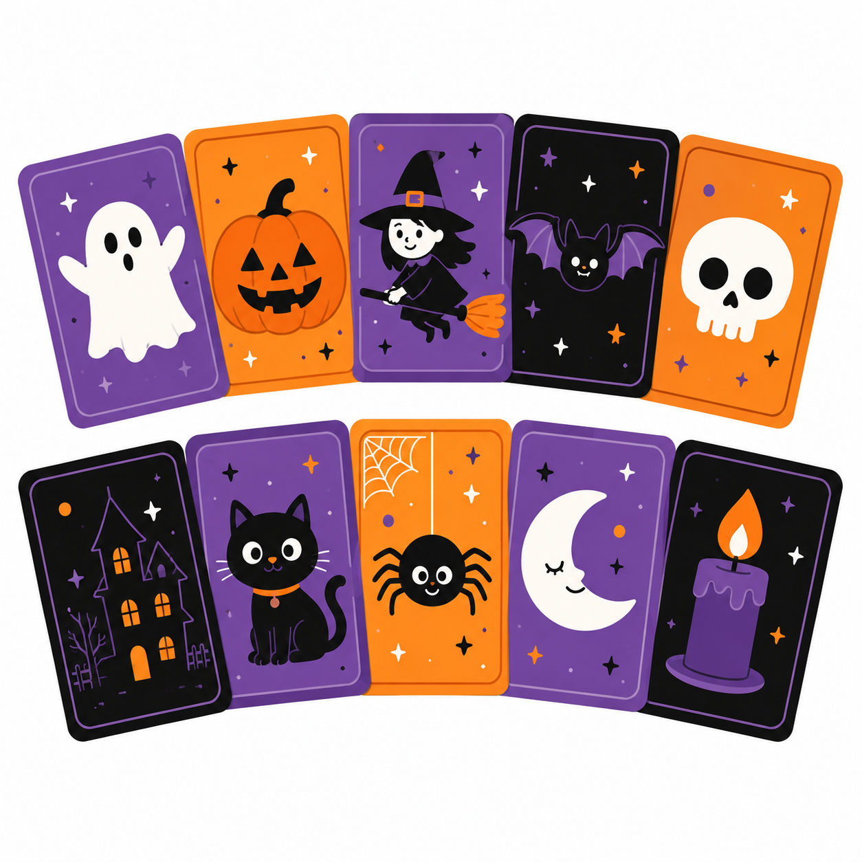 Icon suggestion: simple card stack icon representing 10 unique Halloween projection patterns