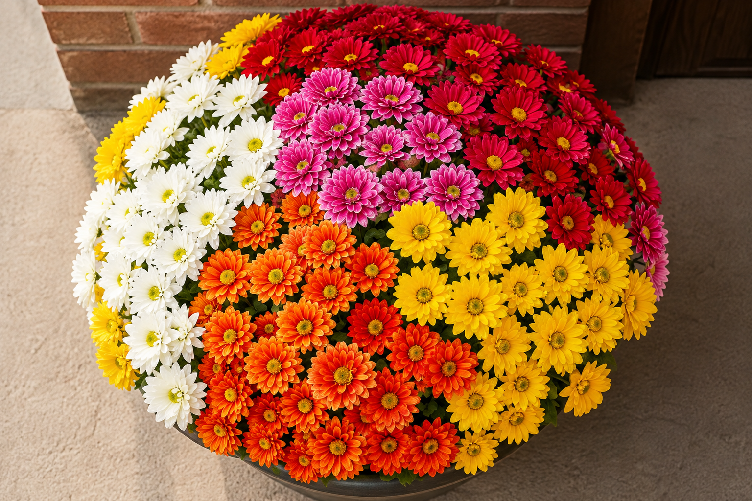 Overhead view showing all five bouquets included in one set arranged into a compact planter