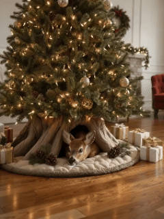 Suggested image: clean main product photo of the PAVAROA Vintage Deer Quilted Tree Skirt shown flat or beneath a Christmas tree