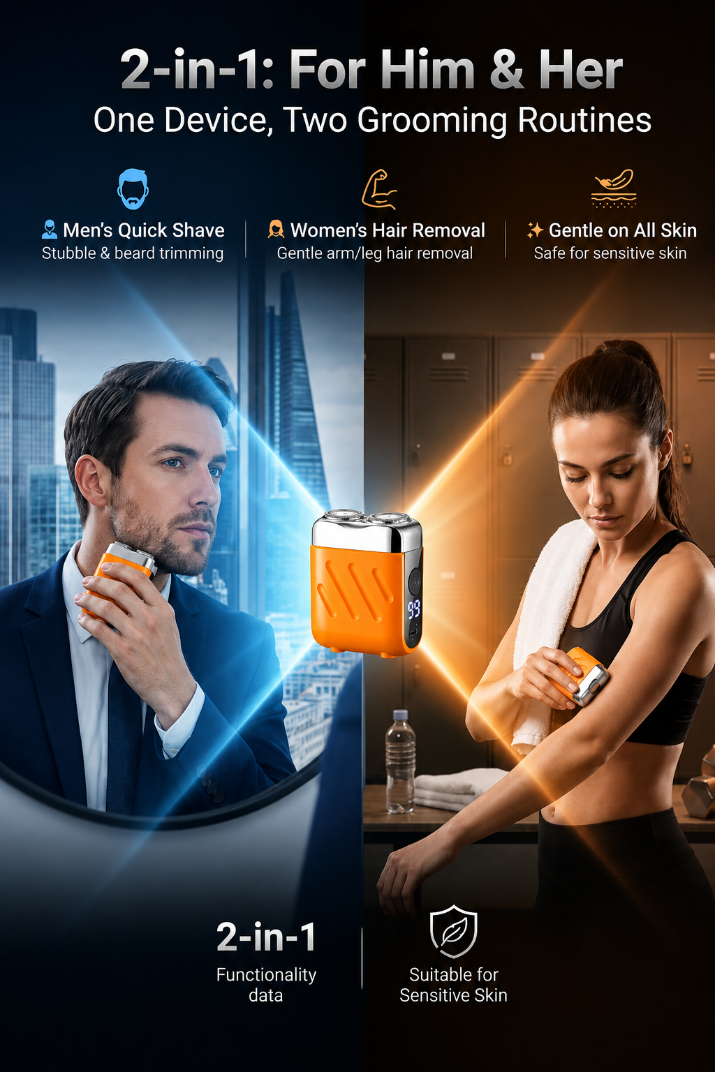 【German precision engineering, a best-selling shaver in Europe and America!】The new generation dual-head pocket shaver，Instant shaving, haircutting, and hair removal in just 1 second! Suitable for the whole family!