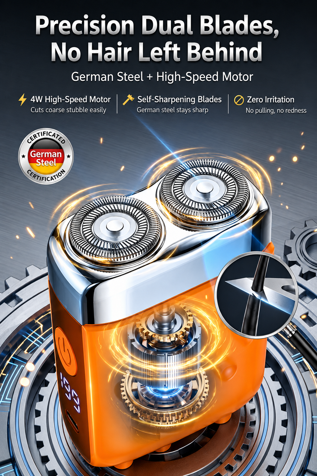 【German precision engineering, a best-selling shaver in Europe and America!】The new generation dual-head pocket shaver，Instant shaving, haircutting, and hair removal in just 1 second! Suitable for the whole family!