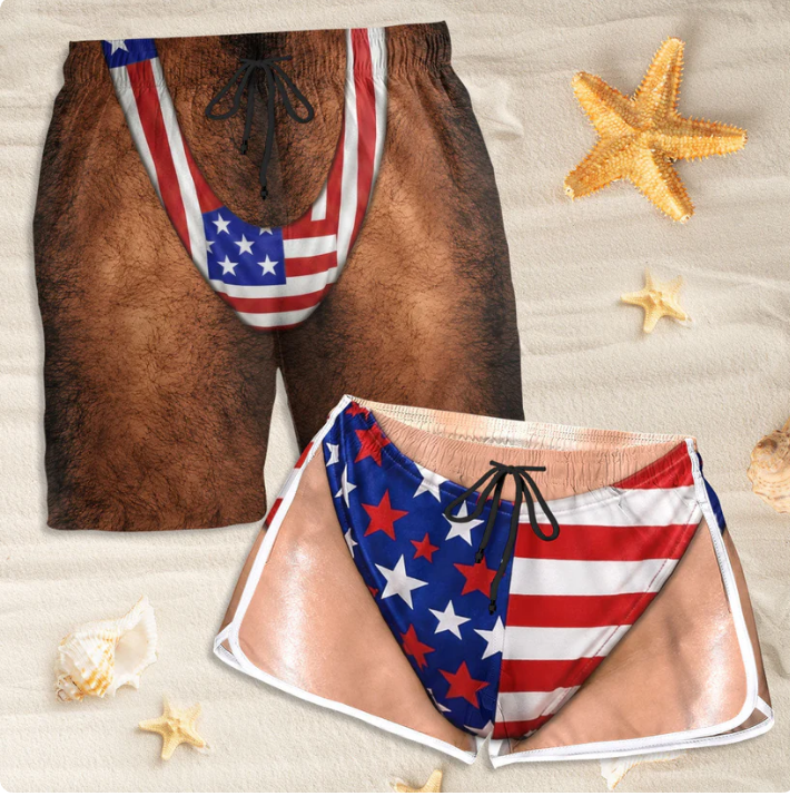 Custom Funny Patriotic Men Swim Trunks - Personalized Summer Vacation And Travel Gifts For Men - Freedom And Chill