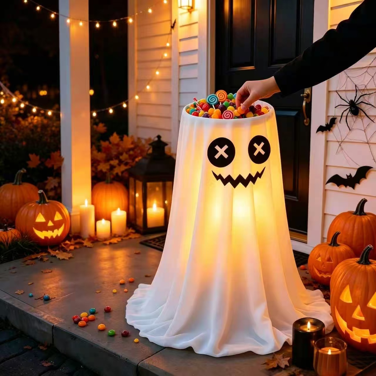 👻Halloween Remote Control LED Light Cute Ghost Candy Bowl Stand🎃