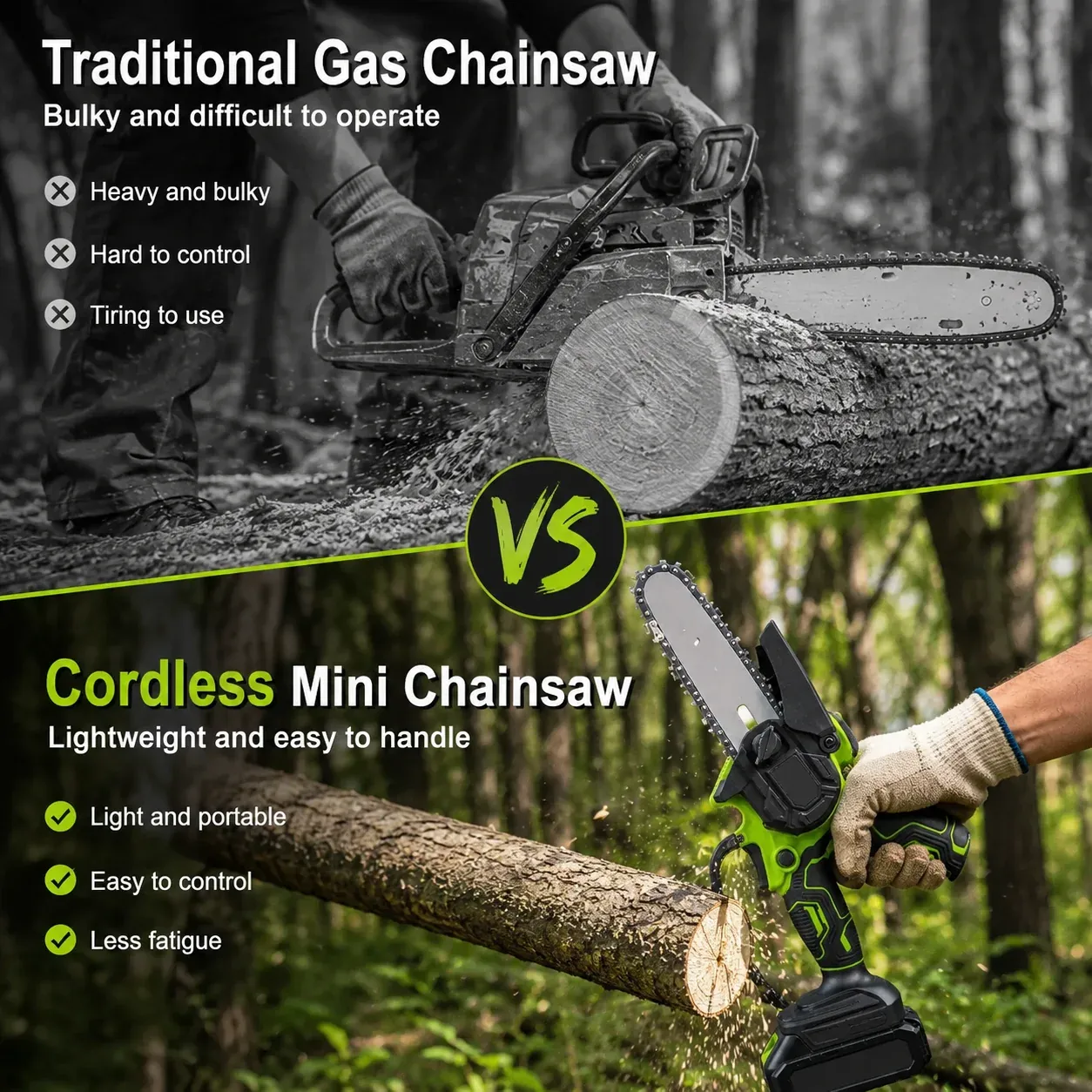 Automatic chain oiling system on cordless mini chainsaw
