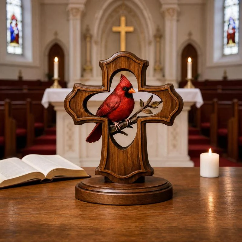 ❤️✝️Handcrafted Cardinal Cross Memorial Ornament – Sympathy Gift of Faith, Love & Remembrance