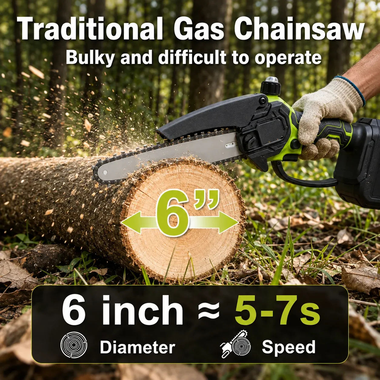 Cordless mini chainsaw used for garden and outdoor jobs