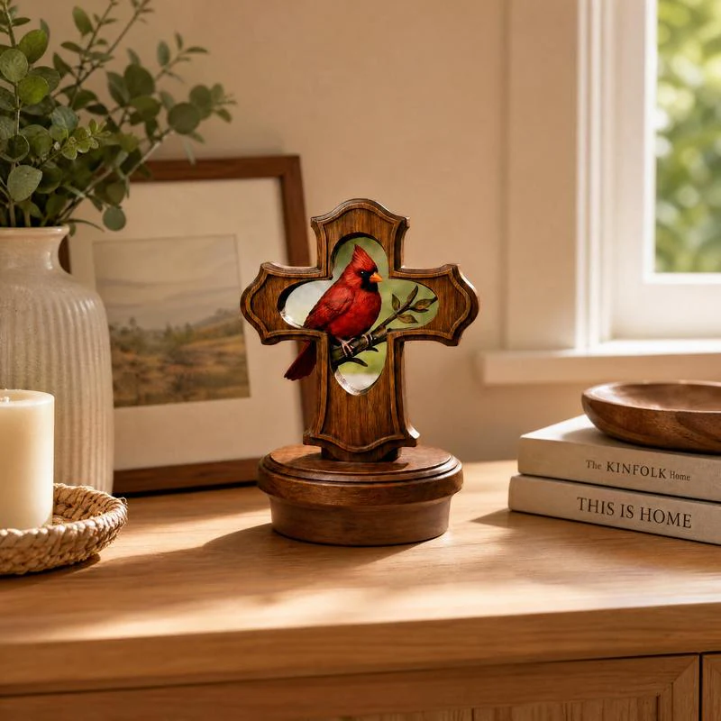 ❤️✝️Handcrafted Cardinal Cross Memorial Ornament – Sympathy Gift of Faith, Love & Remembrance