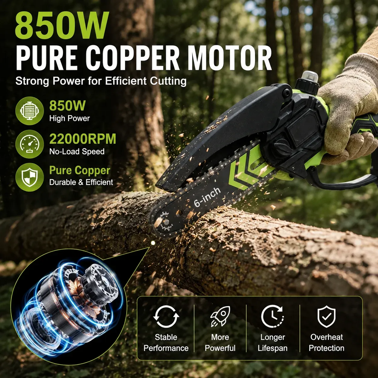 Lightweight 2.43 pound cordless mini chainsaw