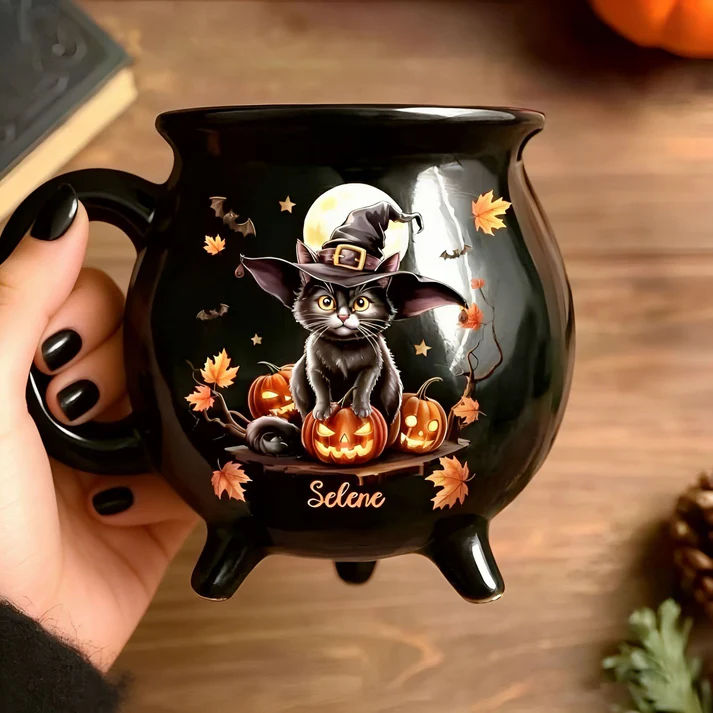 🧙‍♀️ Enchanting Brew Witch Cauldron Mug – Ceramic Coffee Cup with Witch & Broom Design, Perfect Gift for Fantasy Fans ✨