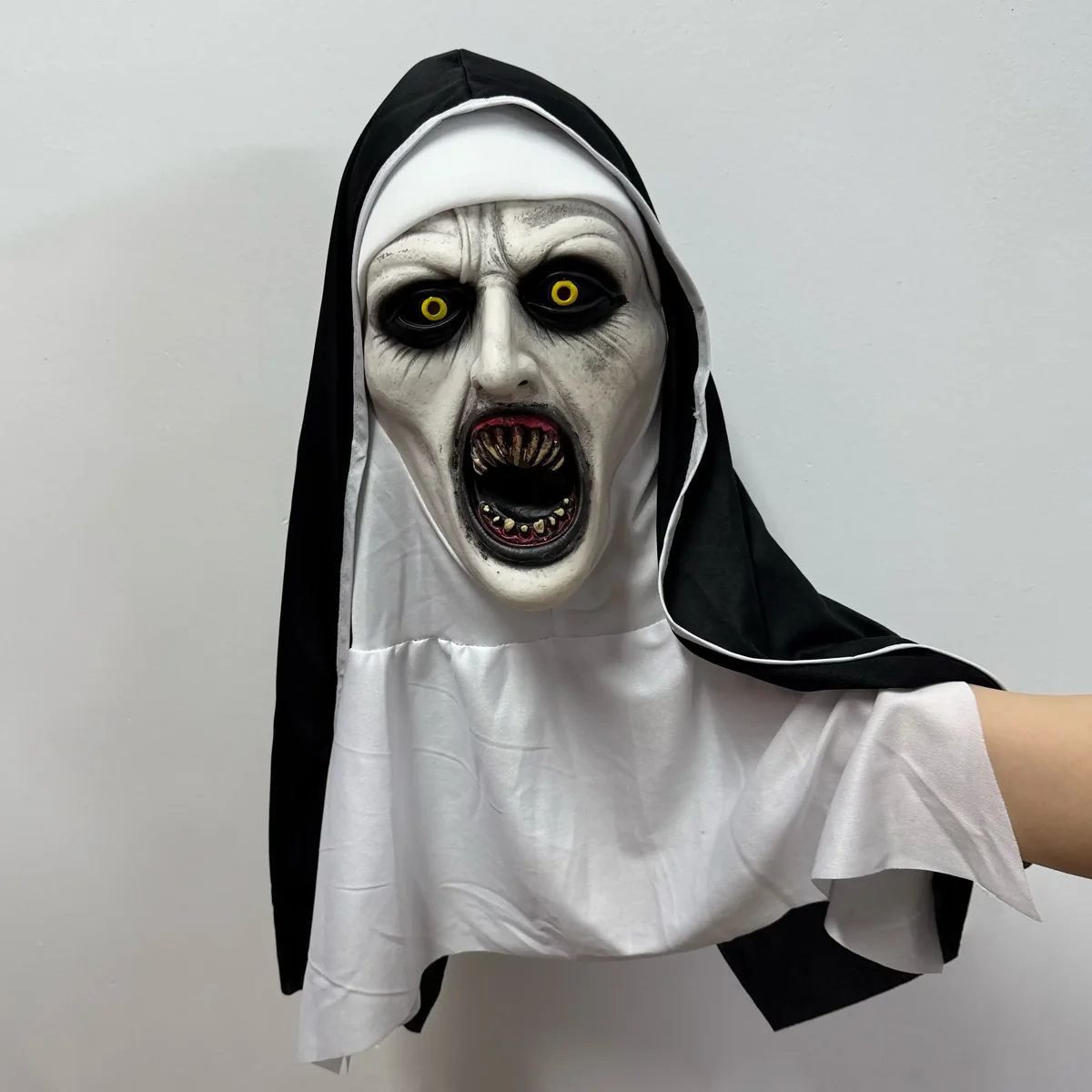 Funky Nun Halloween Latex Mask with Yellow Eyes