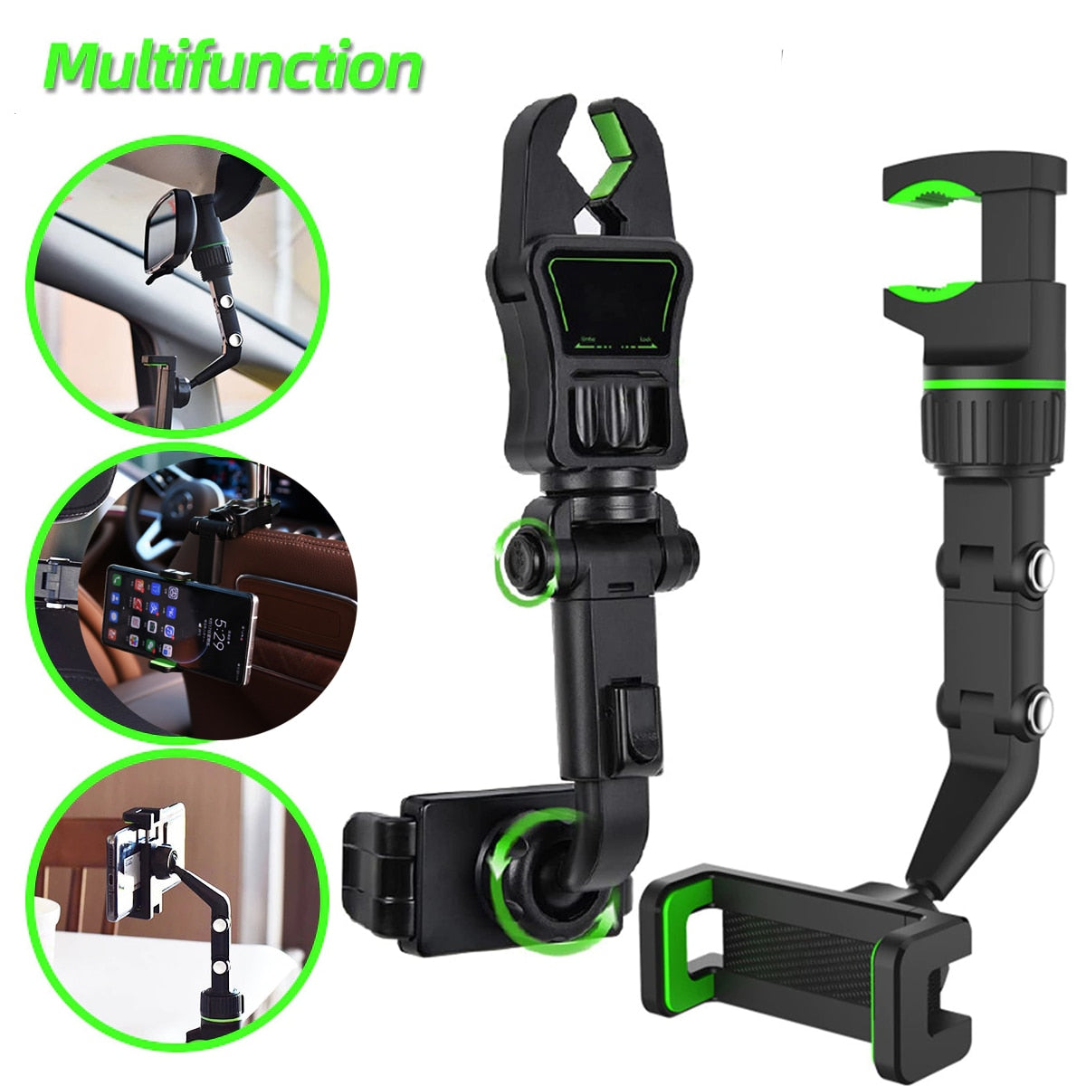 360° Multifunctional Anti-Shake Telescopic Quick-Release Phone Mount for Rearview Mirrors