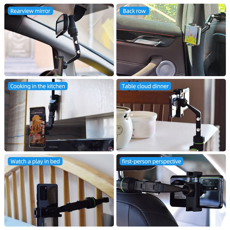 360° Multifunctional Anti-Shake Telescopic Quick-Release Phone Mount for Rearview Mirrors