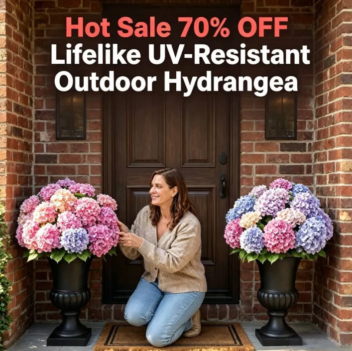 Realistic Outdoor Hydrangea Flowers — 5-Bloom Artificial Bunch
