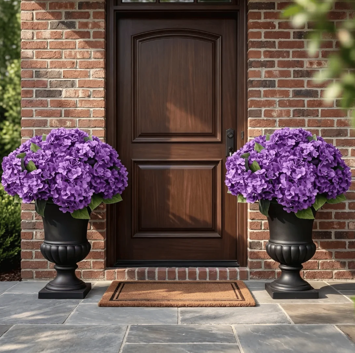 Realistic Outdoor Hydrangea Flowers — 5-Bloom Artificial Bunch