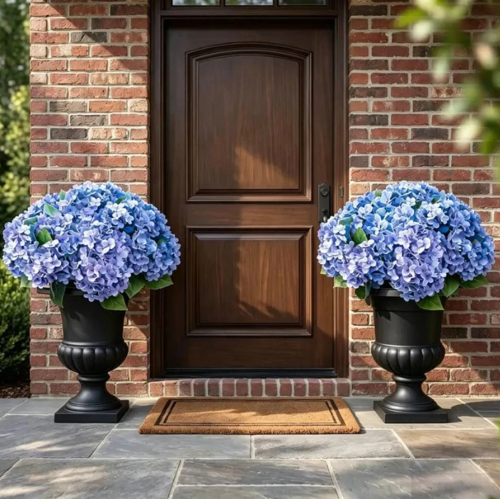 Realistic Outdoor Hydrangea Flowers — 5-Bloom Artificial Bunch