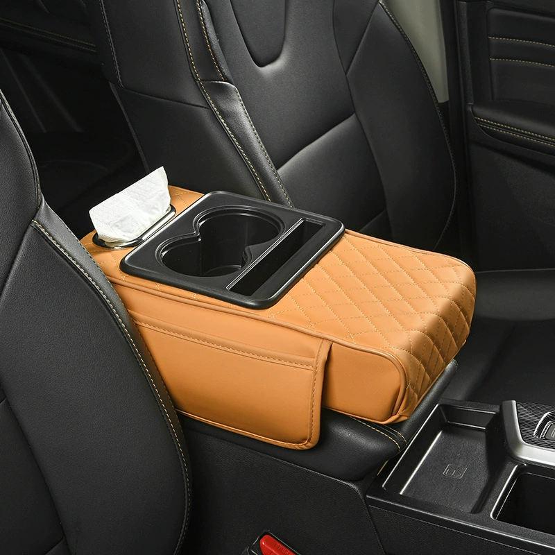 🚗 Car Center Console Organizer – PU Leather Armrest Box with Side Storage & Cup Holder