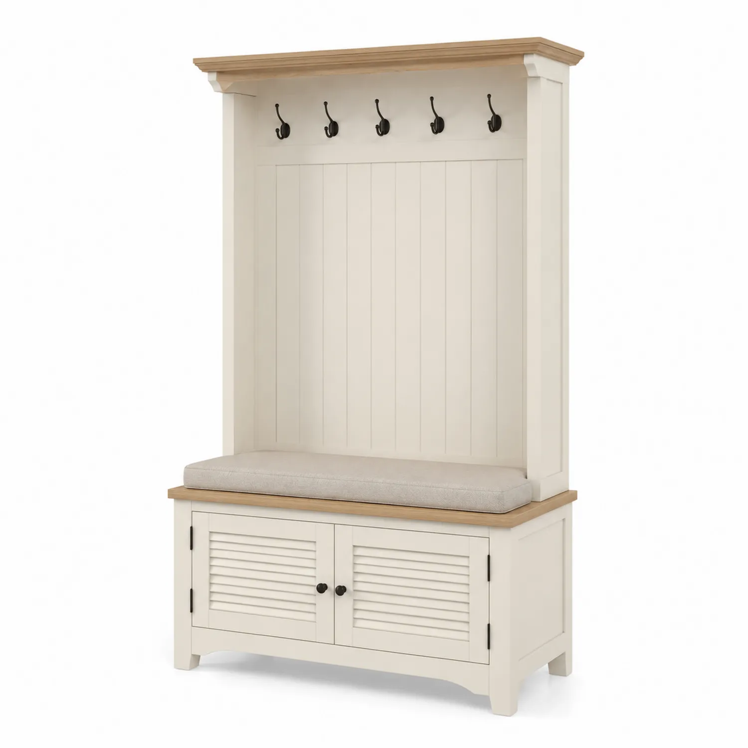 Zestaw Wieszaków z Siedziskiem i Szafką Drewnianą Kremowy 190 cm