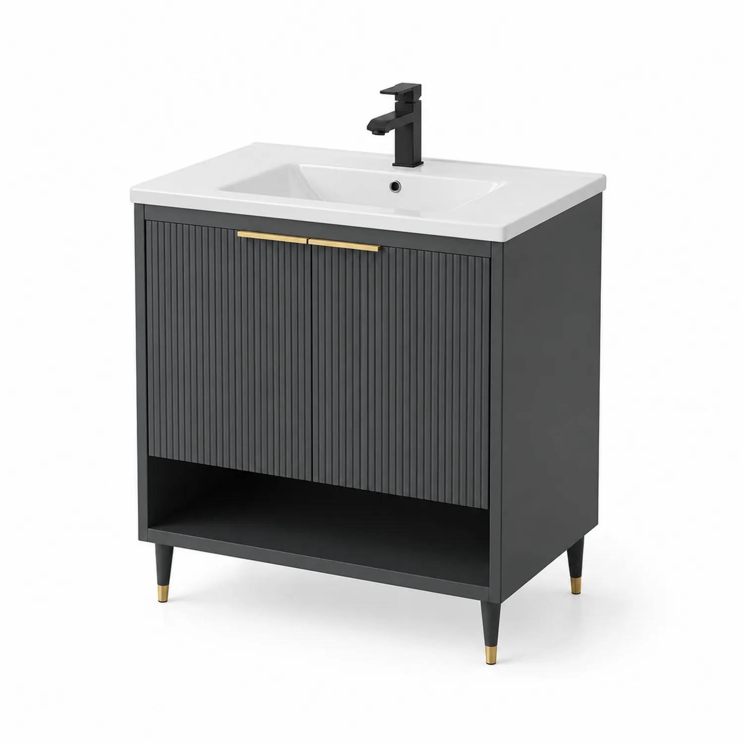 Szafka pod umywalkę MDF z umywalką ceramiczną 80x40x85 cm Czarna