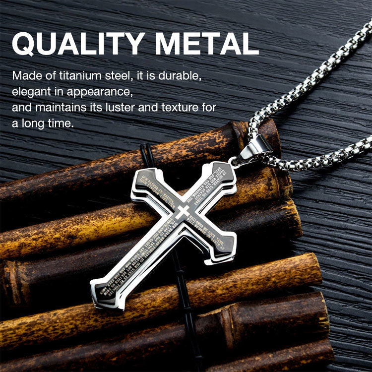The Lord's Prayer Engraved Cross Necklace | Christian Faith Gift for Men & Women