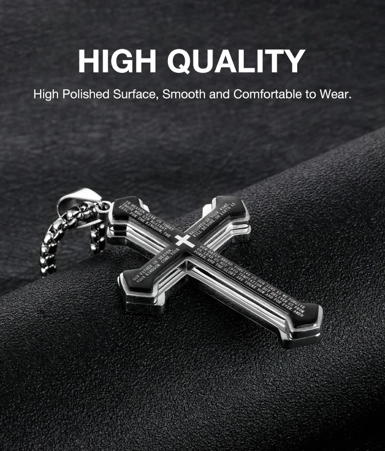 The Lord's Prayer Engraved Cross Necklace | Christian Faith Gift for Men & Women