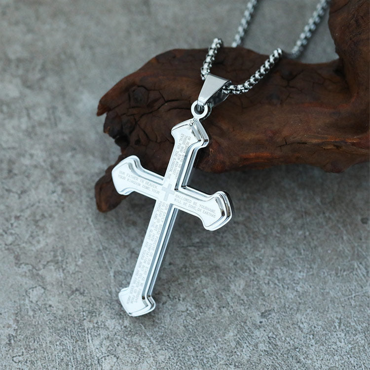 The Lord's Prayer Engraved Cross Necklace | Christian Faith Gift for Men & Women