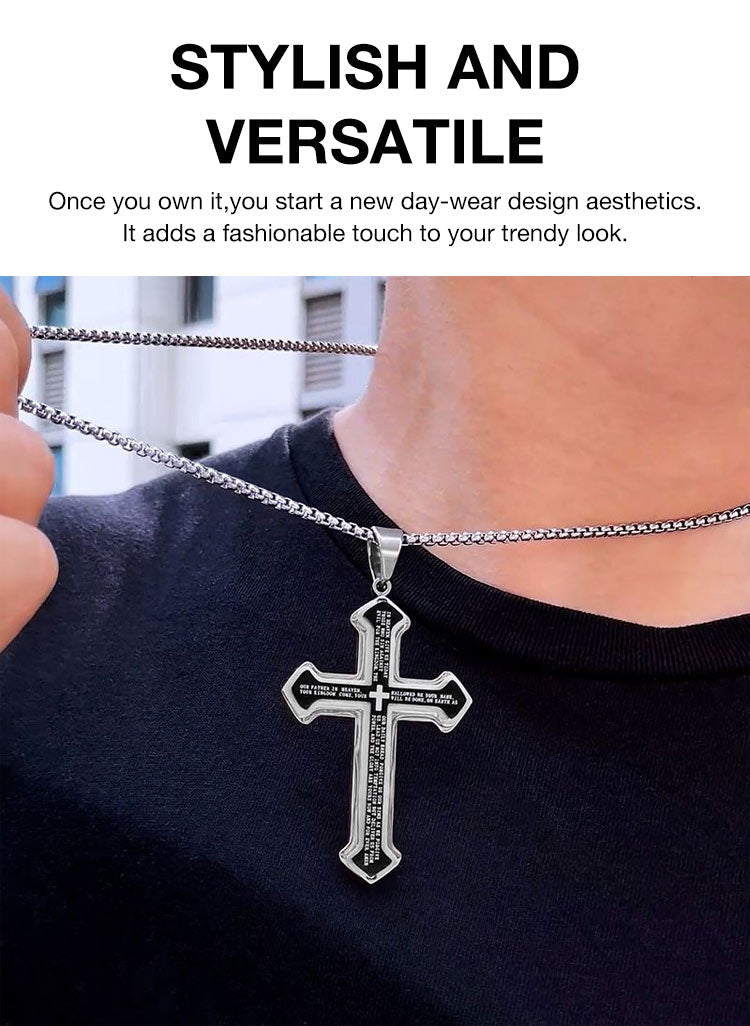 The Lord's Prayer Engraved Cross Necklace | Christian Faith Gift for Men & Women