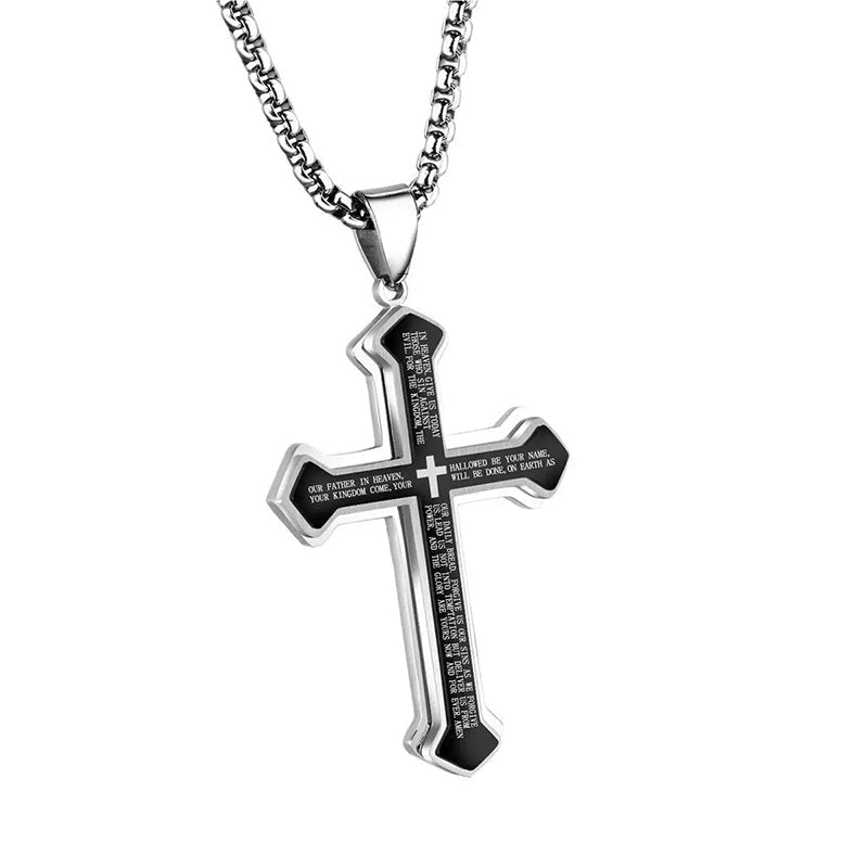 The Lord's Prayer Engraved Cross Necklace | Christian Faith Gift for Men & Women