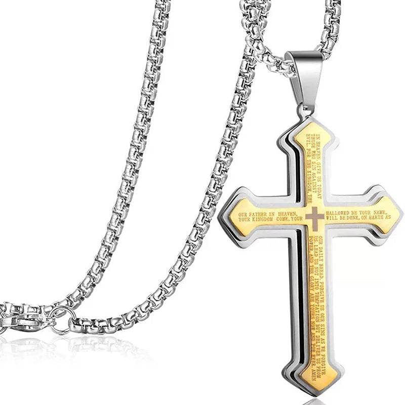 The Lord's Prayer Engraved Cross Necklace | Christian Faith Gift for Men & Women