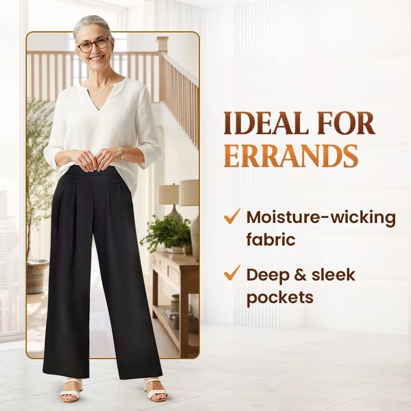 FlowyCharm - Drapey Soft Elegant High-Waisted Wide-Leg Pants