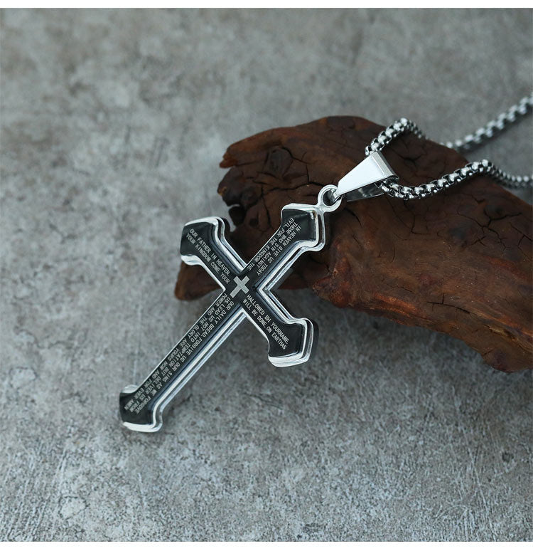The Lord's Prayer Engraved Cross Necklace | Christian Faith Gift for Men & Women