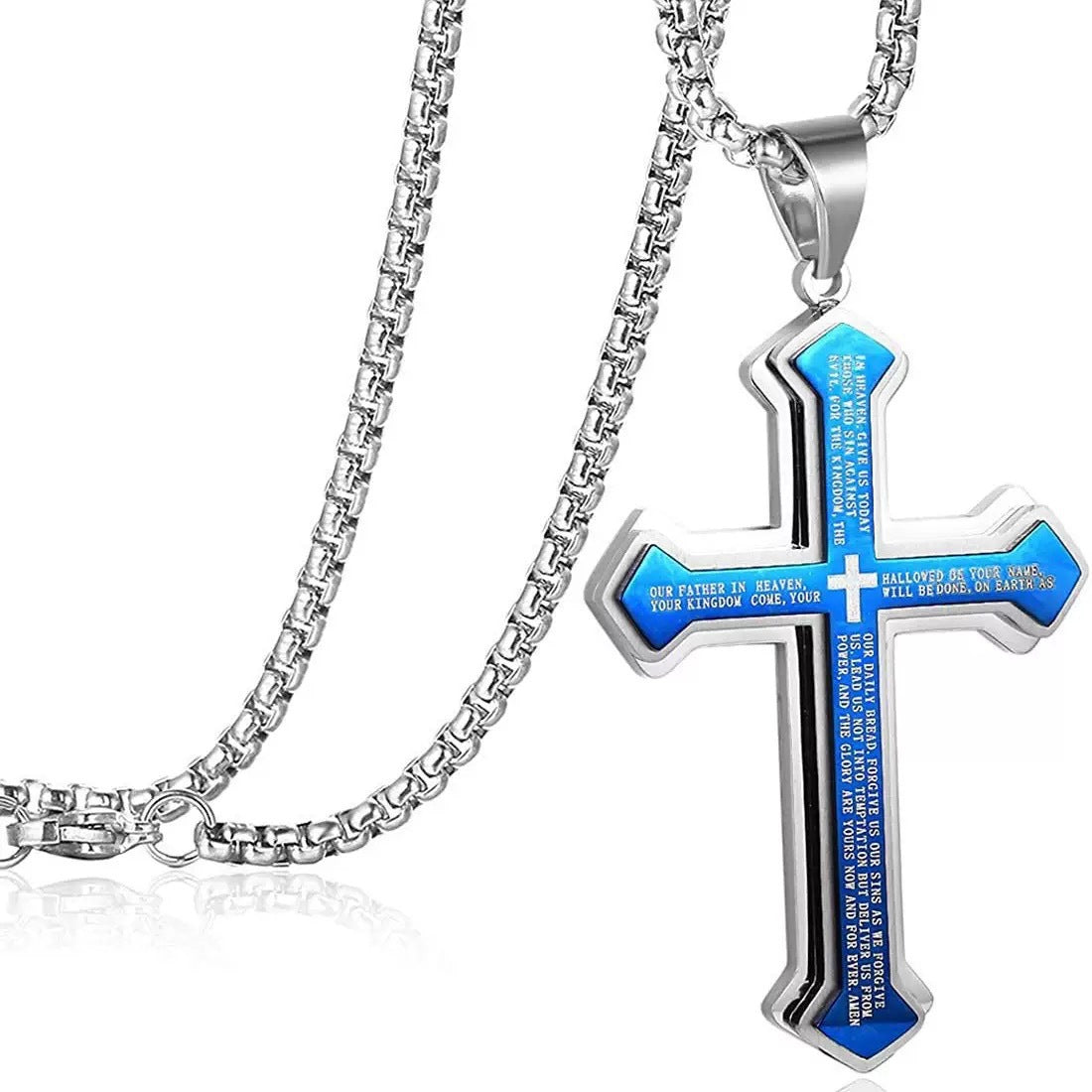 The Lord's Prayer Engraved Cross Necklace | Christian Faith Gift for Men & Women