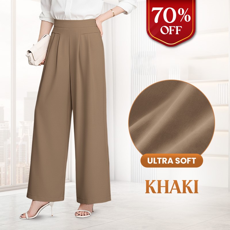 FlowyCharm - Drapey Soft Elegant High-Waisted Wide-Leg Pants