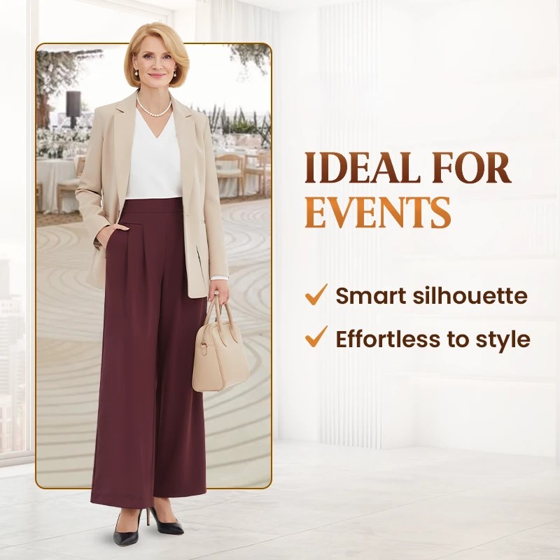 FlowyCharm - Drapey Soft Elegant High-Waisted Wide-Leg Pants