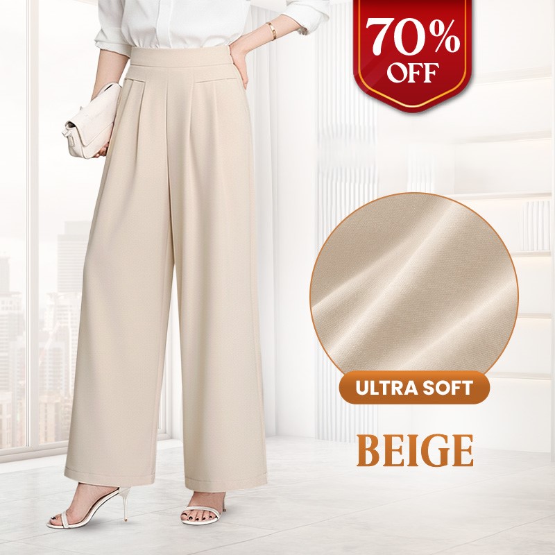 FlowyCharm - Drapey Soft Elegant High-Waisted Wide-Leg Pants