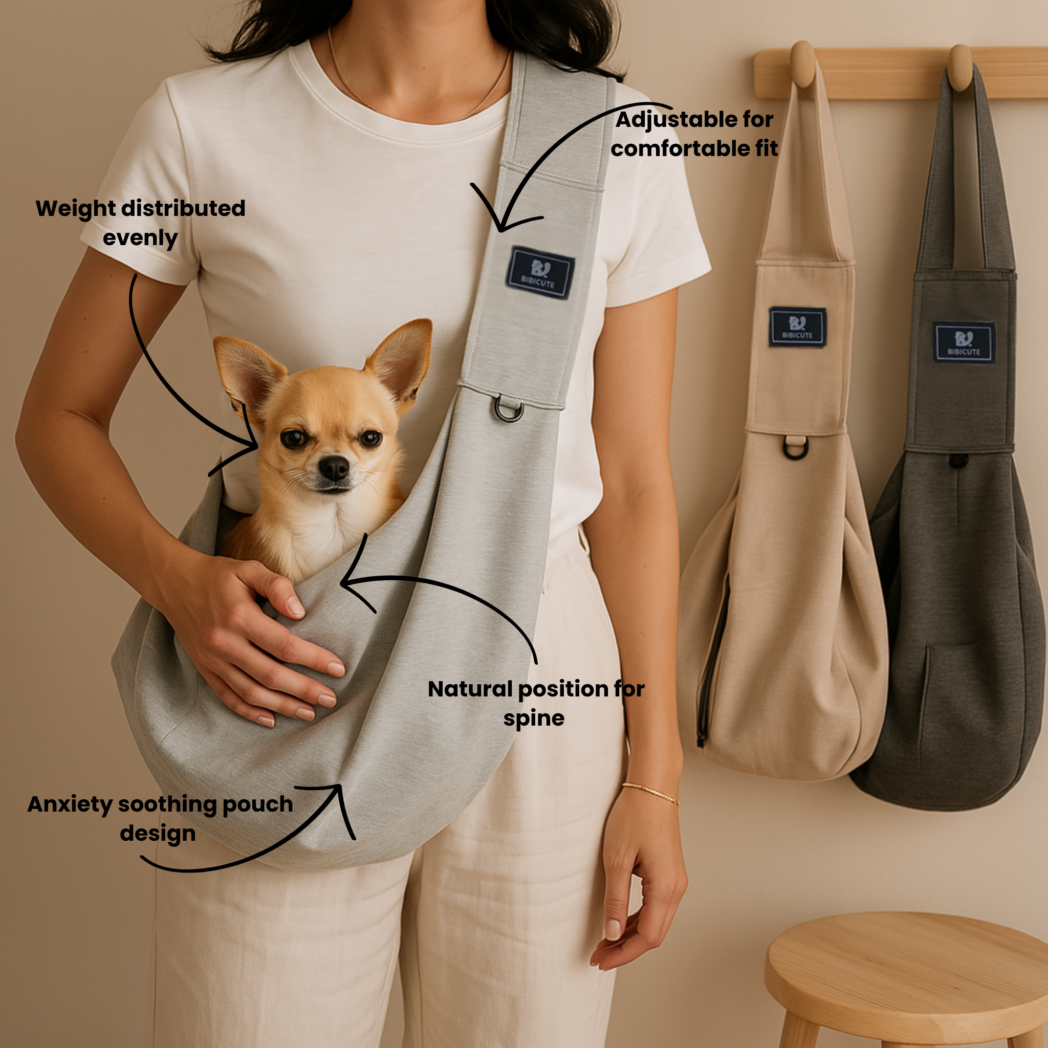 Adjustable Dog Sling Carrier – Hands-Free Pet Travel Bag for Small Dogs
