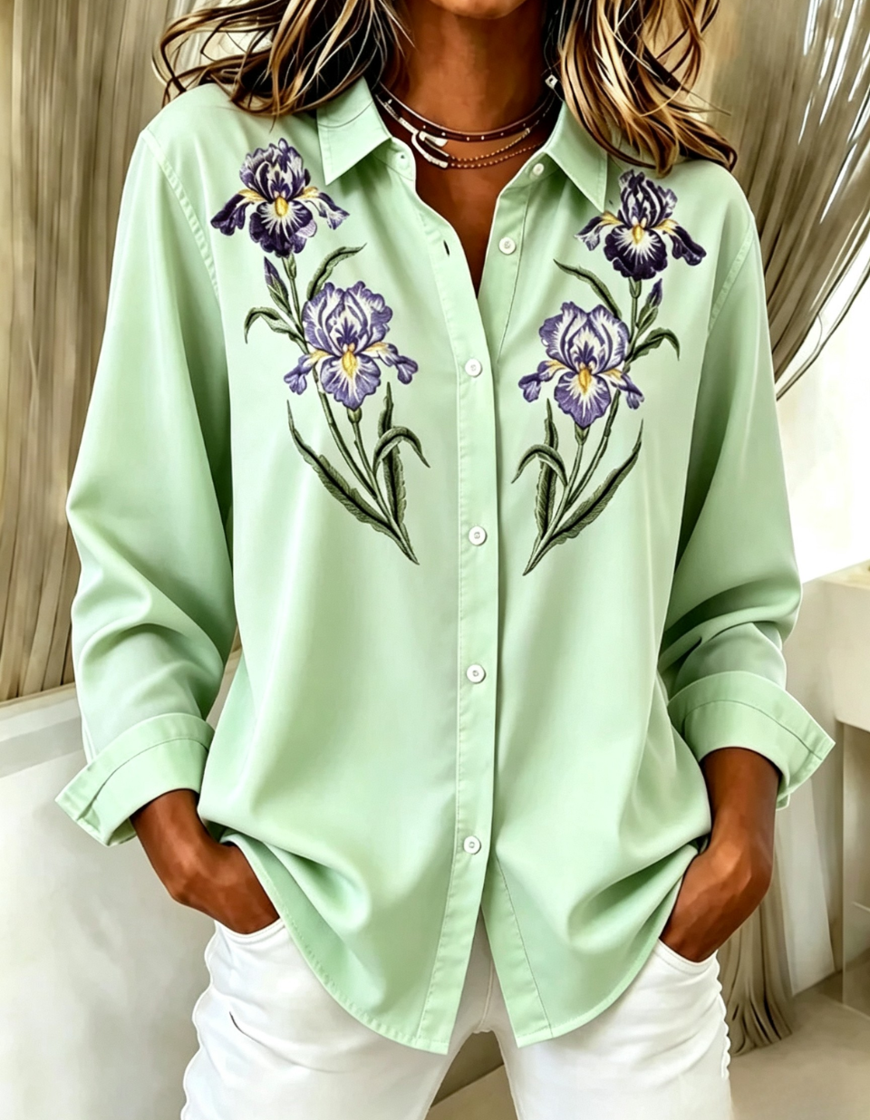 French Style Floral Print Long Sleeve Shirt for Women, Comfort Casual Blouse for Spring & Autumn