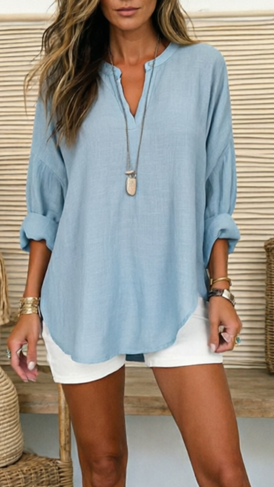 Women's V-Neck Linen Shirt — Breezy Loose-Fit Style