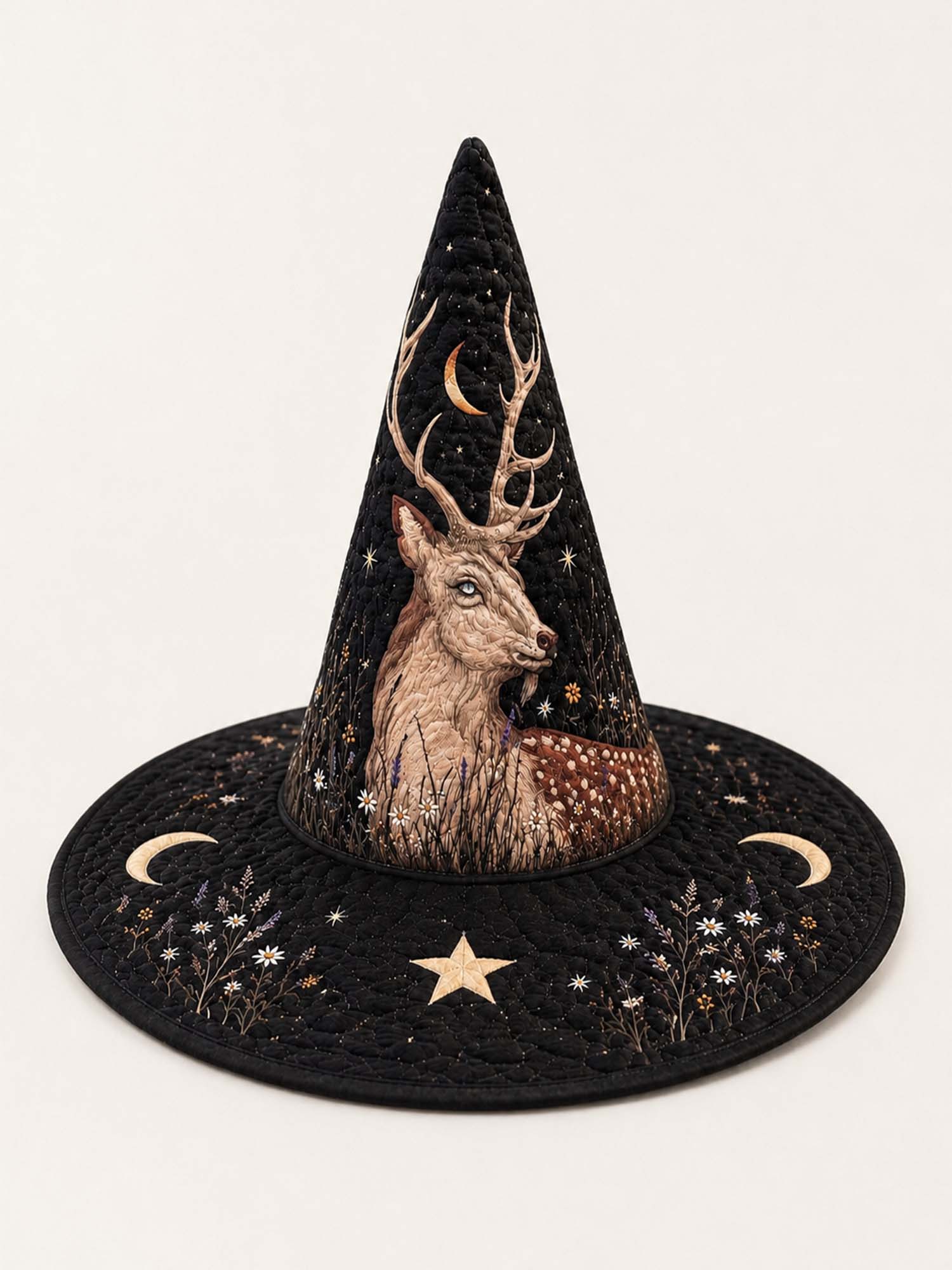 Mystical Deer Gothic Handcrafted Quilted Witch Hat