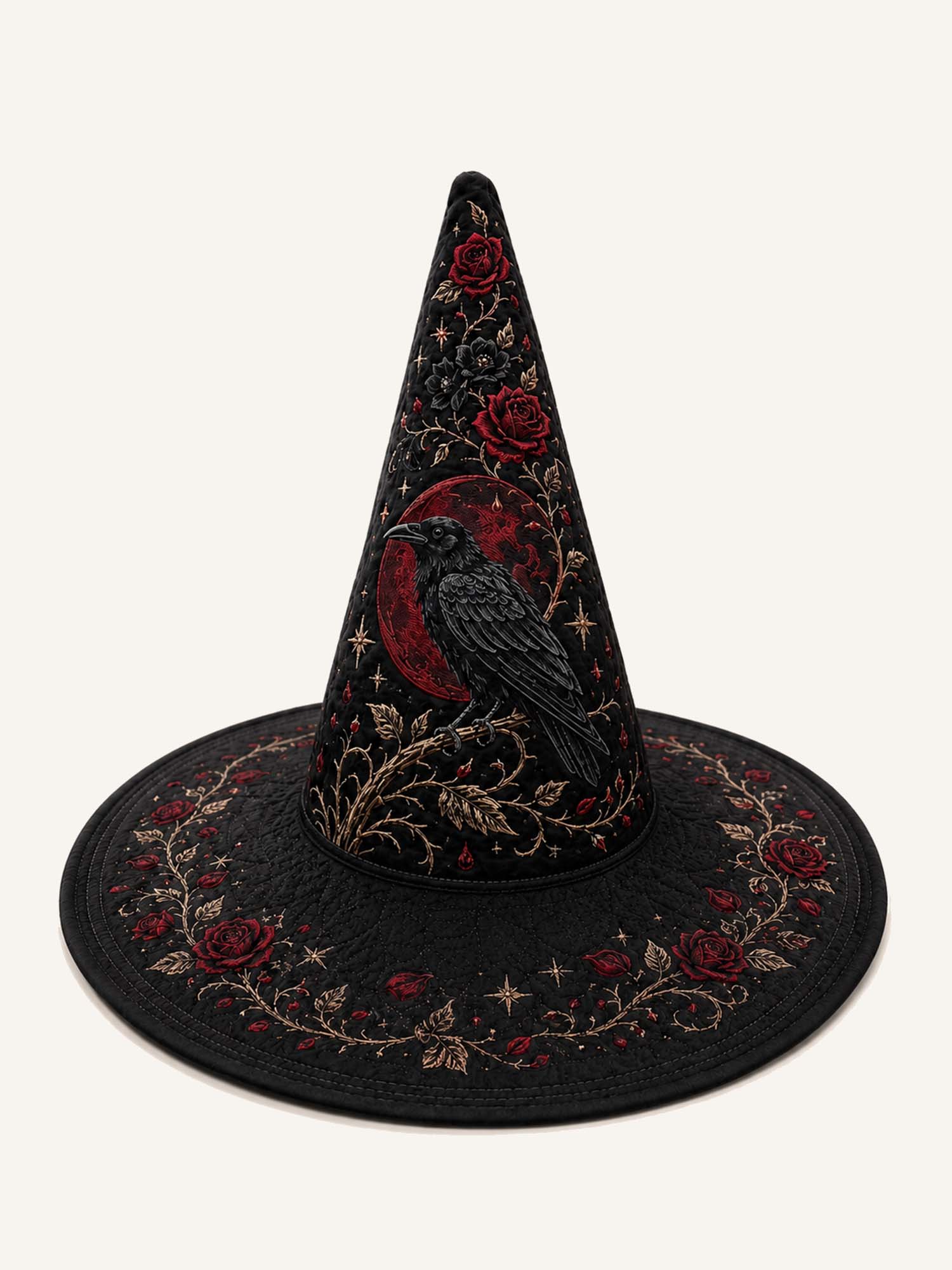 Black Rose Raven Victorian Gothic Handcrafted Quilted Witch Hat