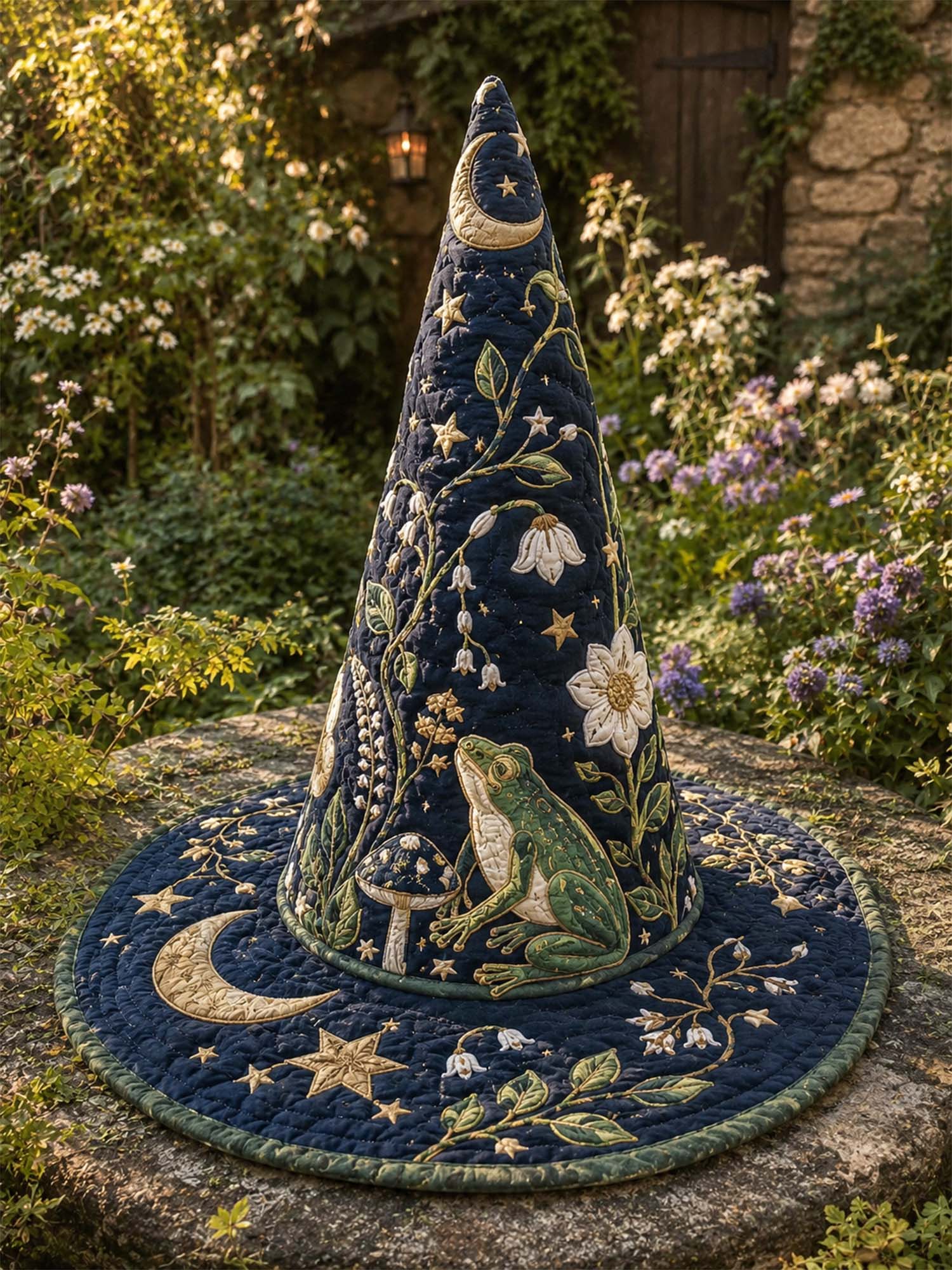 Enchanted Moon Garden Handcrafted Quilted Witch Hat