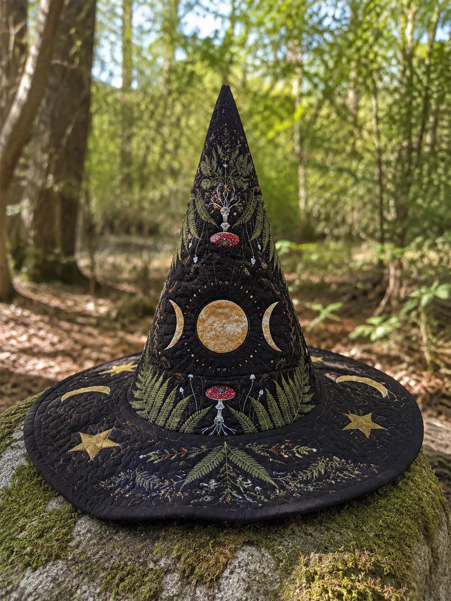 Dark Forest Mushroom Witchcore Handcrafted Quilted Witch Hat