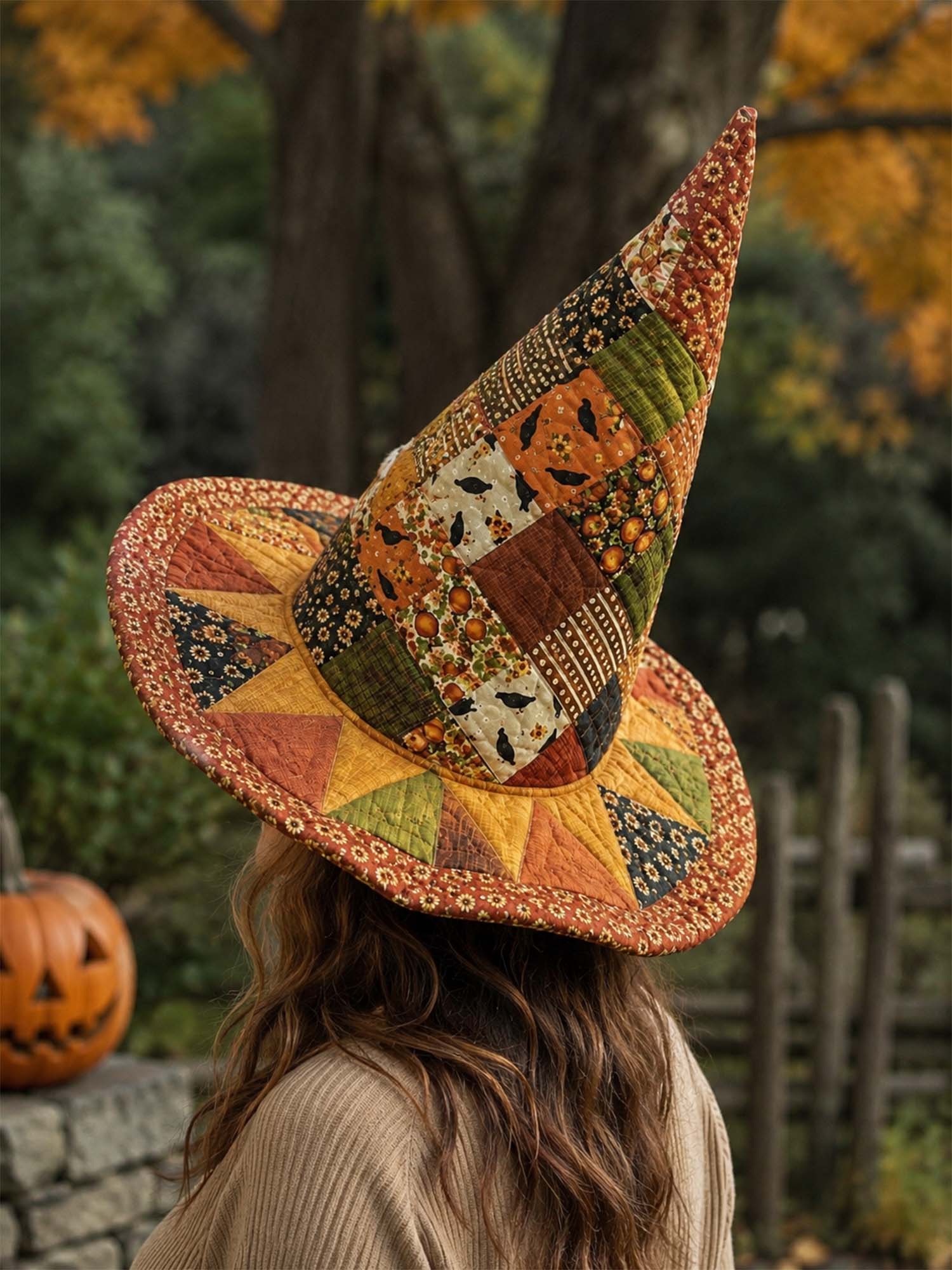 Vintage Harvest Pumpkin Handcrafted Quilted Witch Hat