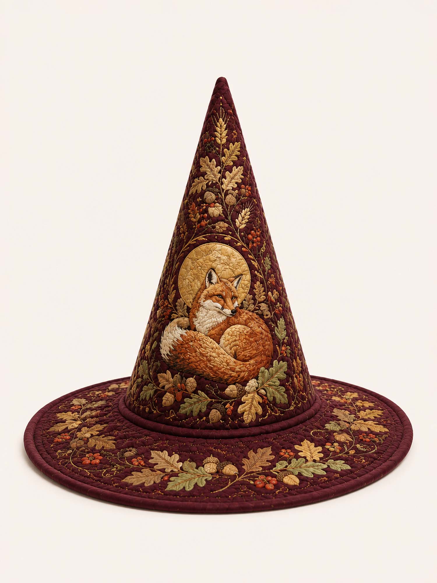 Autumn Fox Woodland Cottage Handcrafted Quilted Witch Hat