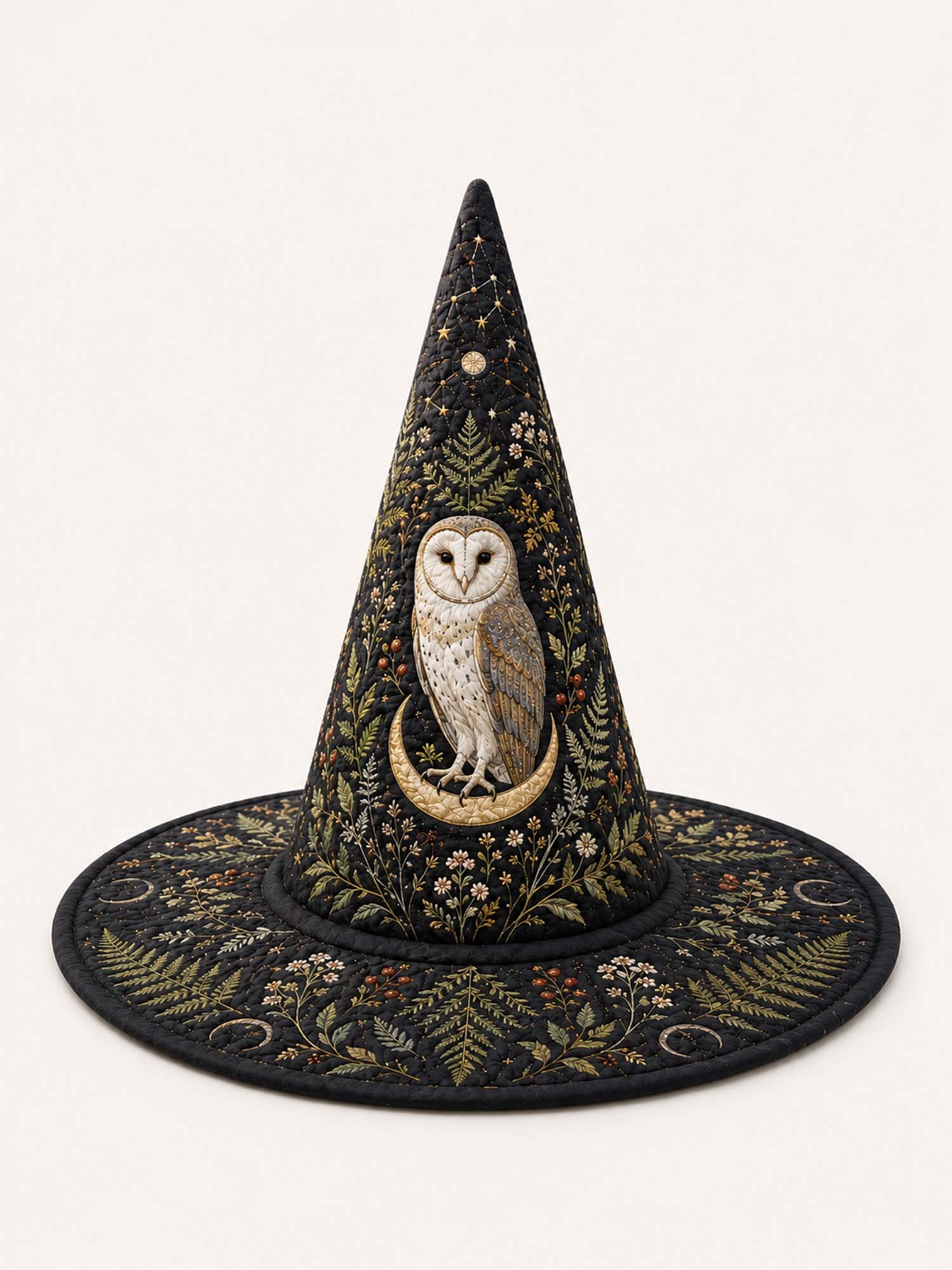 Moonlit Owl Dark Forest Gothic Handcrafted Quilted Witch Hat