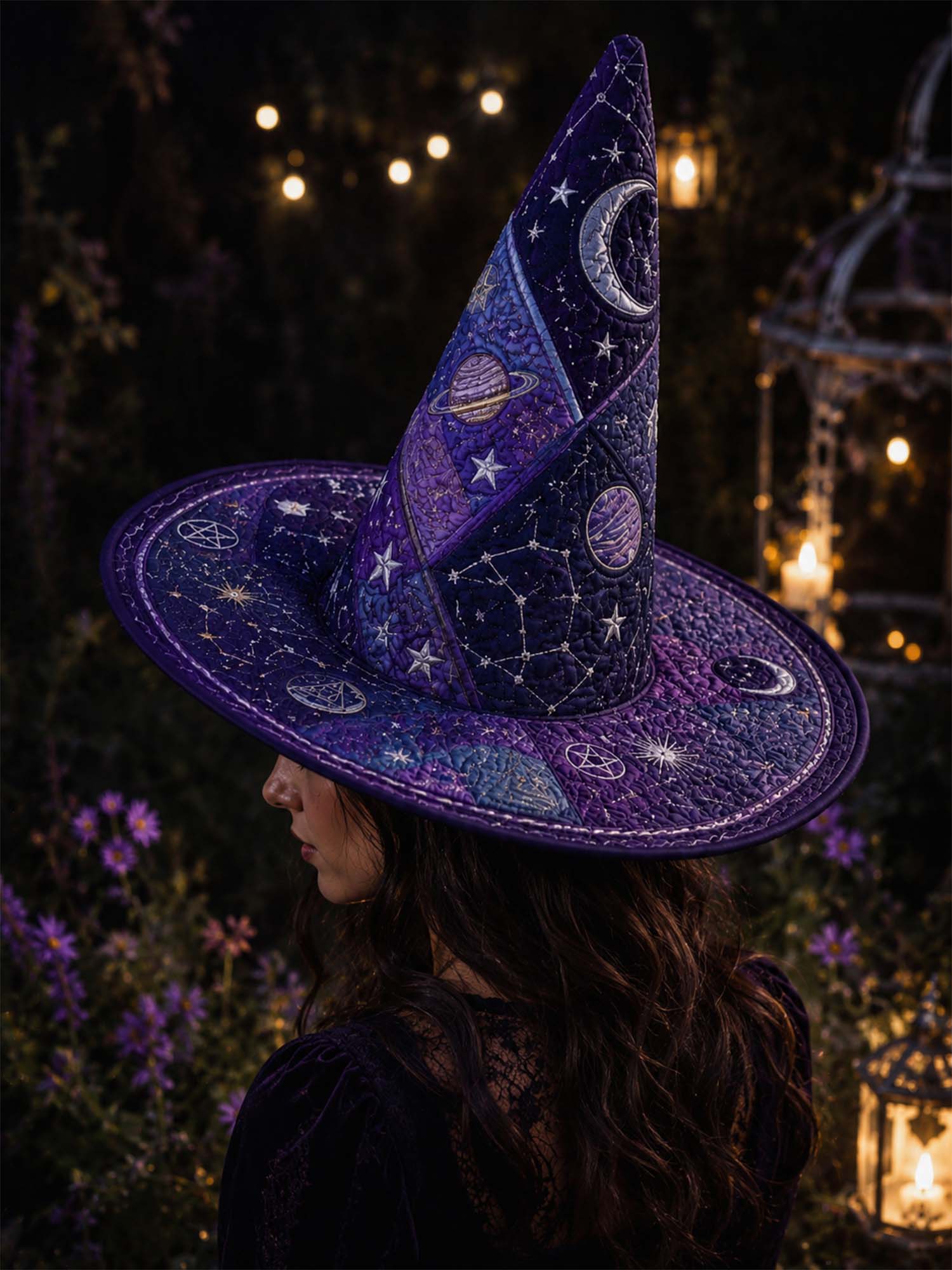 Dark Academia CosmicHandcrafted Quilted Witch Hat
